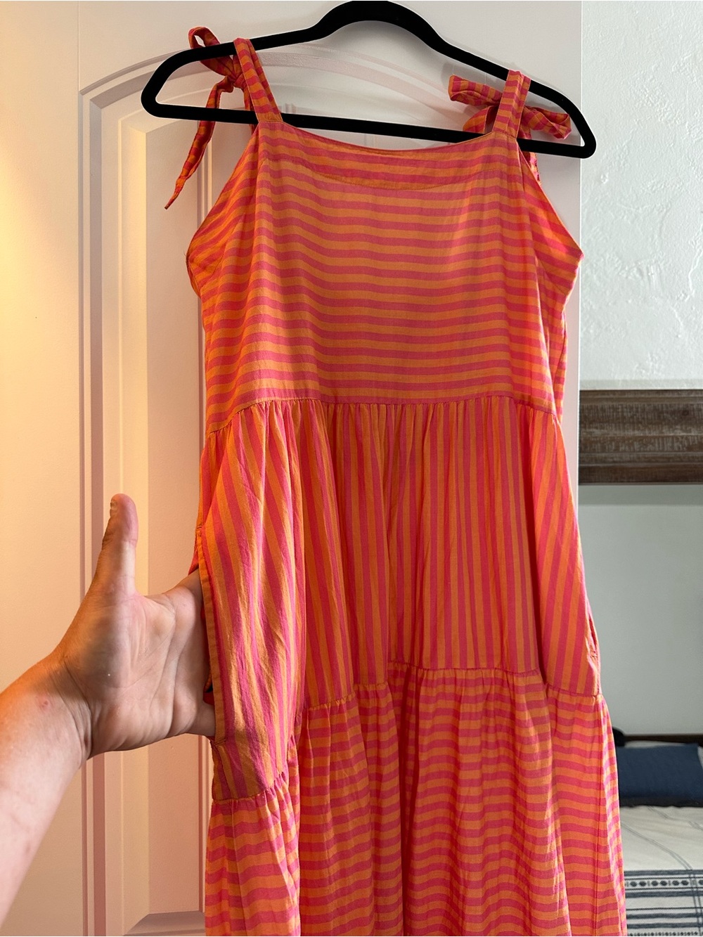 “World Market” Pink and Orange Striped Maxi Dress - Picture 2 of 4